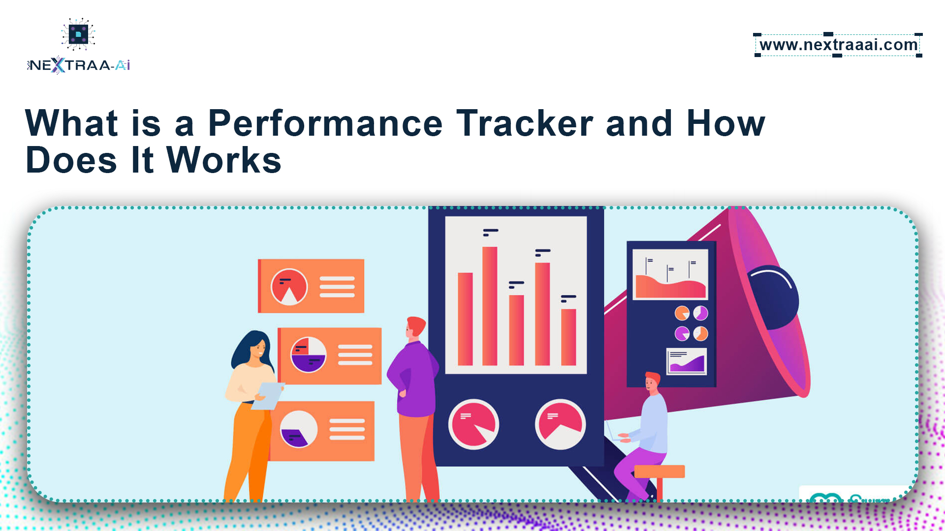 Illustration of performance tracker with charts and graphs showing business metrics